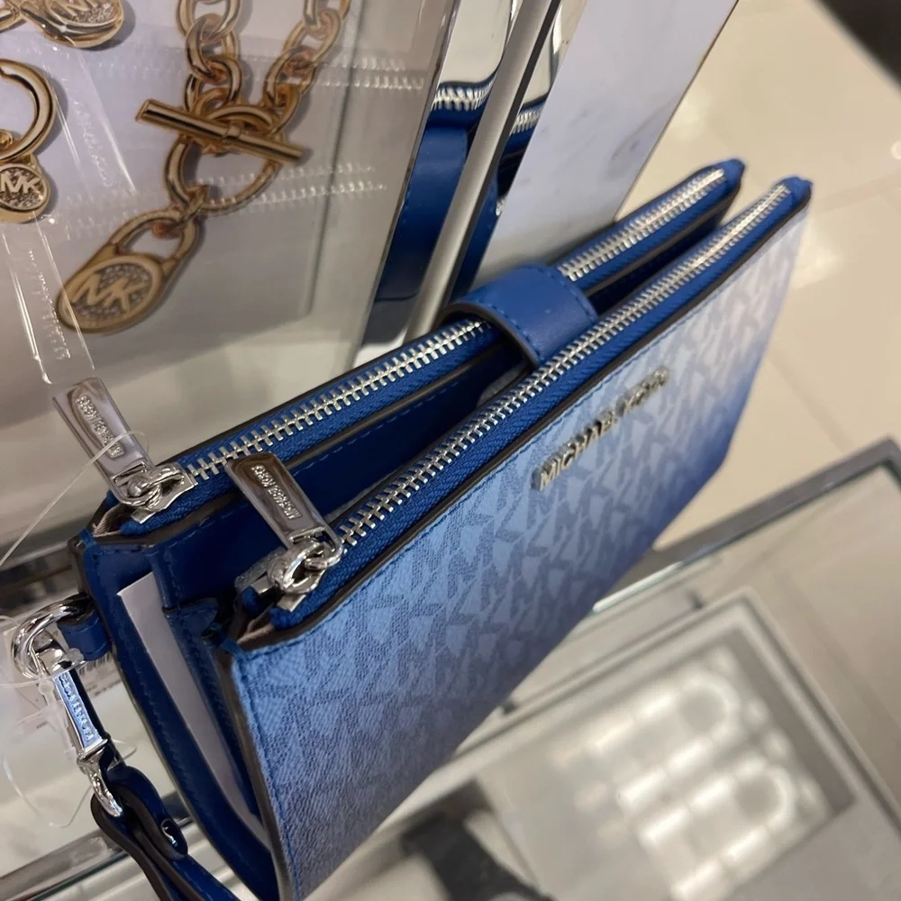 MICHAEL KORS Jet Set Lg Ombré Signature Logo Double Zip Wristlet Wallet  Galaxy